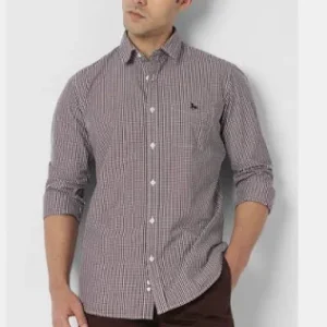 Men Brown Slim Fit Check Full Sleeves Casual Shirt